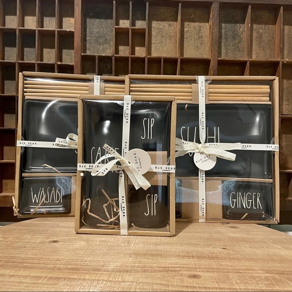 Rae Dunn Accessories - New Rae Dunn bundle- black- SUSHI, WASABI, GINGER, SAKE, SIP (2), 8 chopsticks